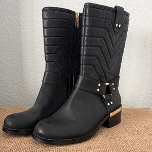 Vince Camuto Black Quilted Moto Boots